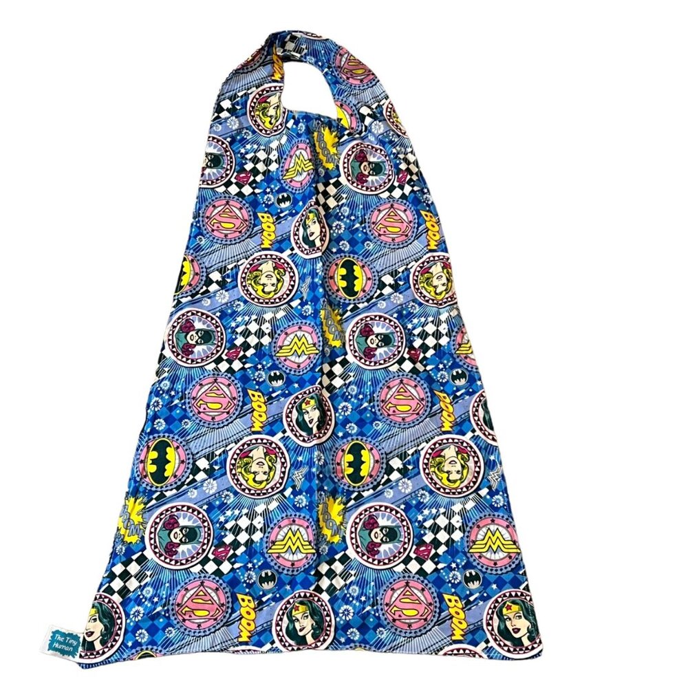 Dc Comics Girls Superhero Print Bib Cape With Neck Strap & Waist Ties - One Size